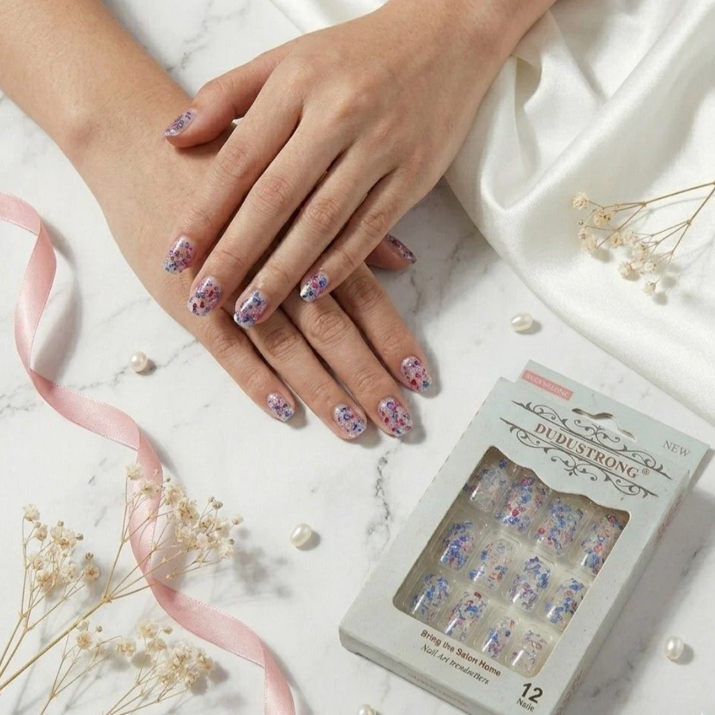 Blue Floral Nail
