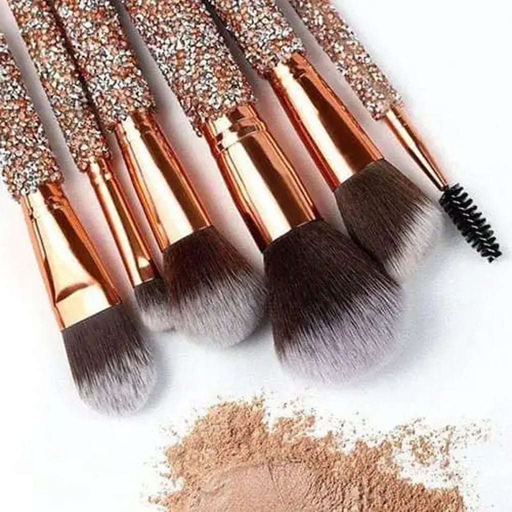 Bedazzled Diamond Glitter Makeup Brushes Set
