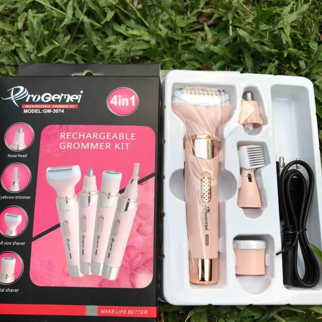 Progemei GM-3074 - 4In1 Rechargeable Electric Epilator Hair Shaver For Ladies Nose & Ear/ Eyebrow Hair Trimmer Remover
