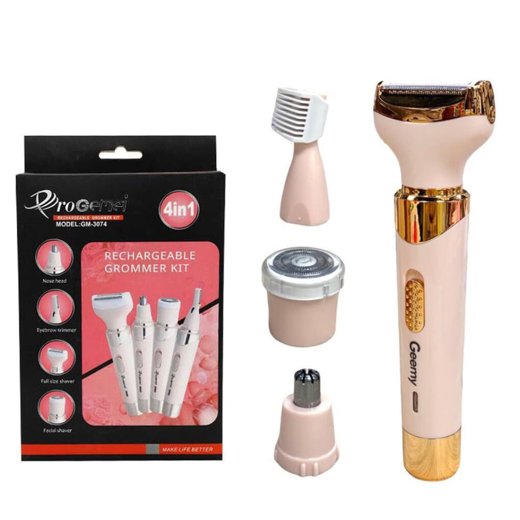 Progemei GM-3074 - 4In1 Rechargeable Electric Epilator Hair Shaver For Ladies Nose & Ear/ Eyebrow Hair Trimmer Remover