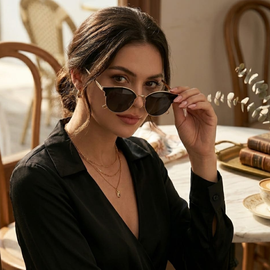 Vegoos Stella-Metal oval sunglasses for women