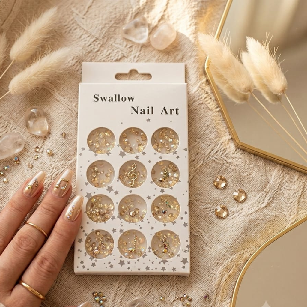 Swallow  Nail Art Yellow Beads