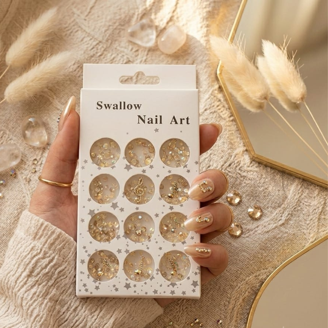 Swallow  Nail Art Yellow Beads