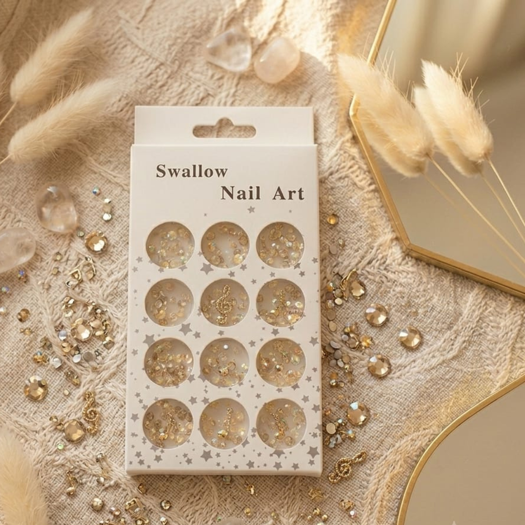 Swallow  Nail Art Yellow Beads