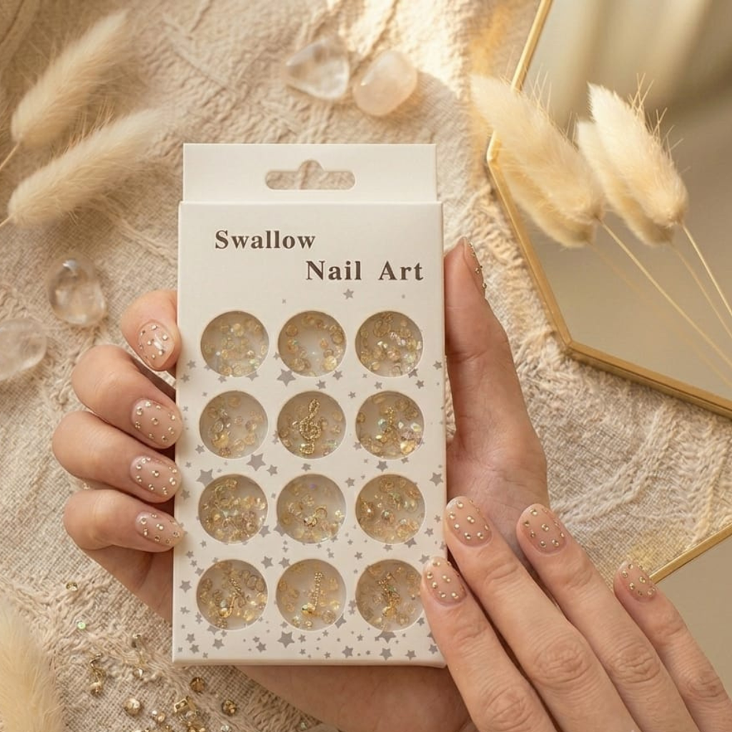 Swallow  Nail Art Yellow Beads