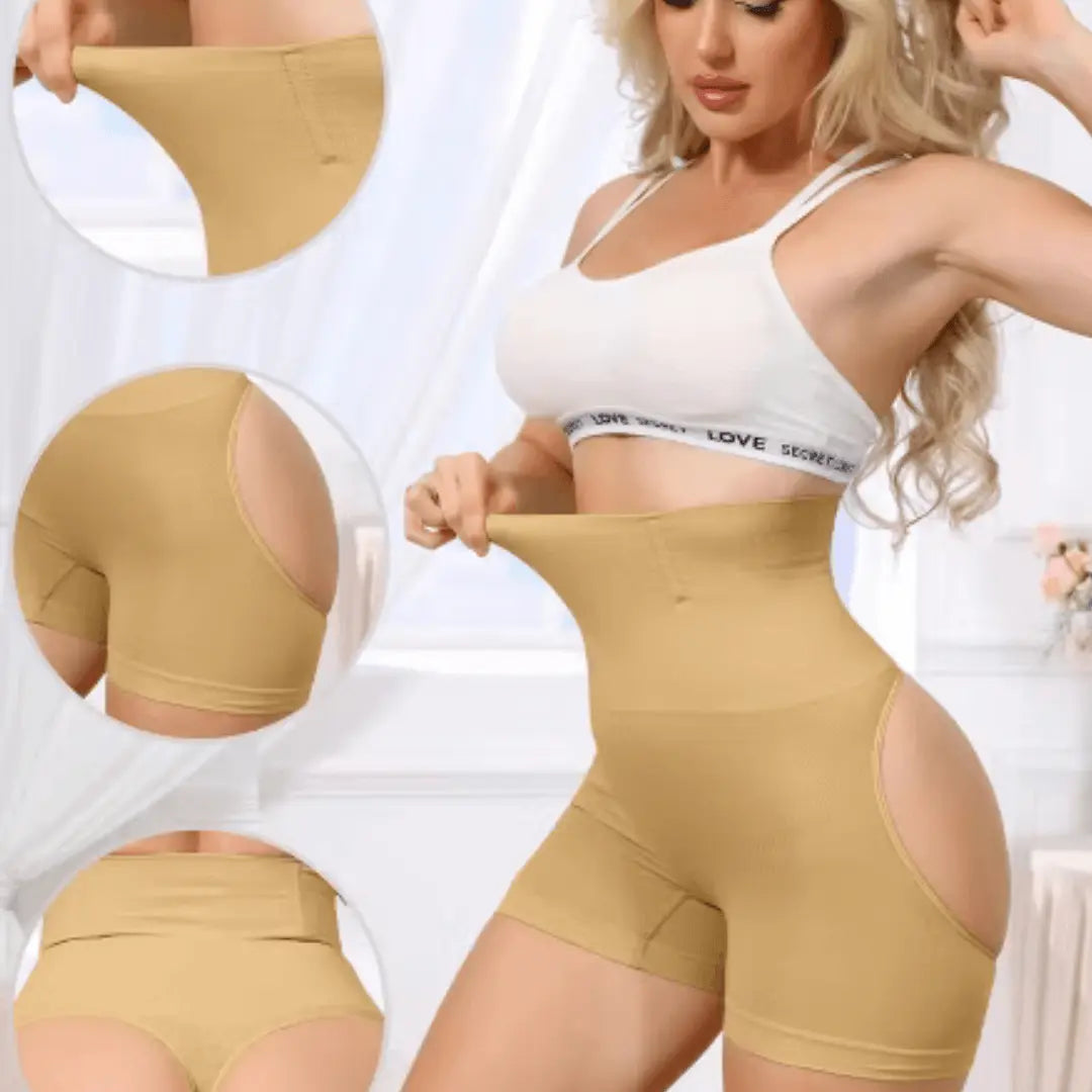 Women's High Waisted Thigh Slimmer Tummy Control Under Dress Shorts Butt Lifting Body Shaper Small Beige