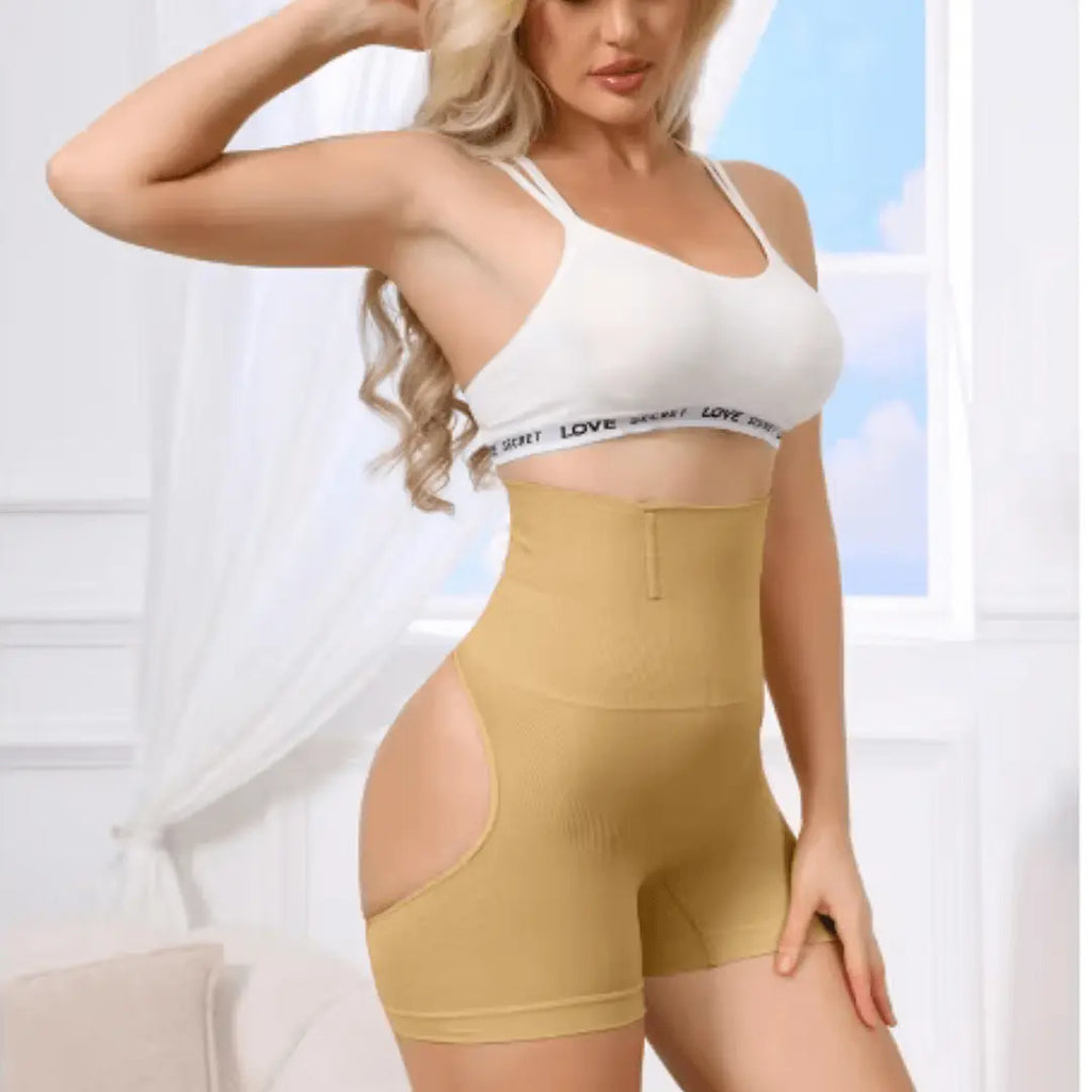 Women's High Waisted Thigh Slimmer Tummy Control Under Dress Shorts Butt Lifting Body Shaper Small Beige