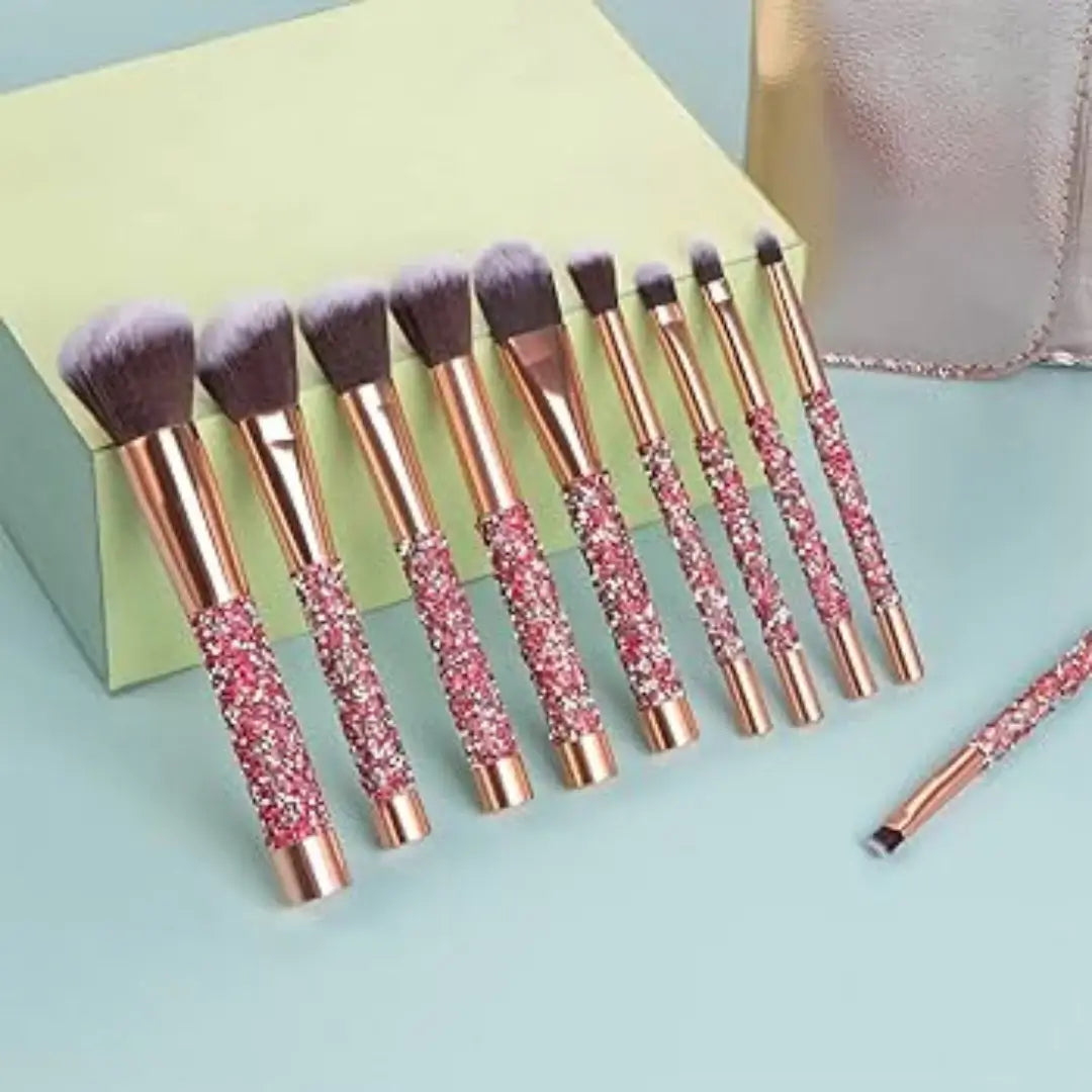 Bedazzled Diamond Glitter Makeup Brushes Set