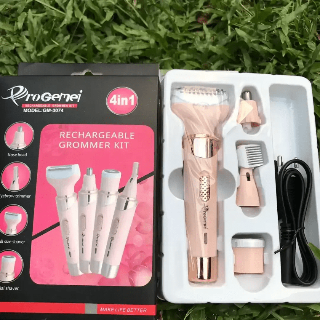 Progemei 4In1 Rechargeable Electric Epilator Hair Shaver For Ladies Nose & Ear/ Eyebrow Hair Trimmer Remover - Cosmera.store